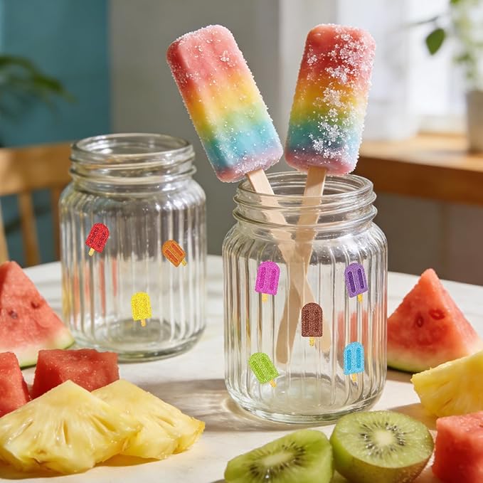 Whaline 1200Pcs Ice Pop Mini Stickers Holographic Summer Popsicle Self Adhesive Stickers Ice Lolly Sparkly Label Decals for Craft Scrapbook Envelope Reward, 10 Sheets