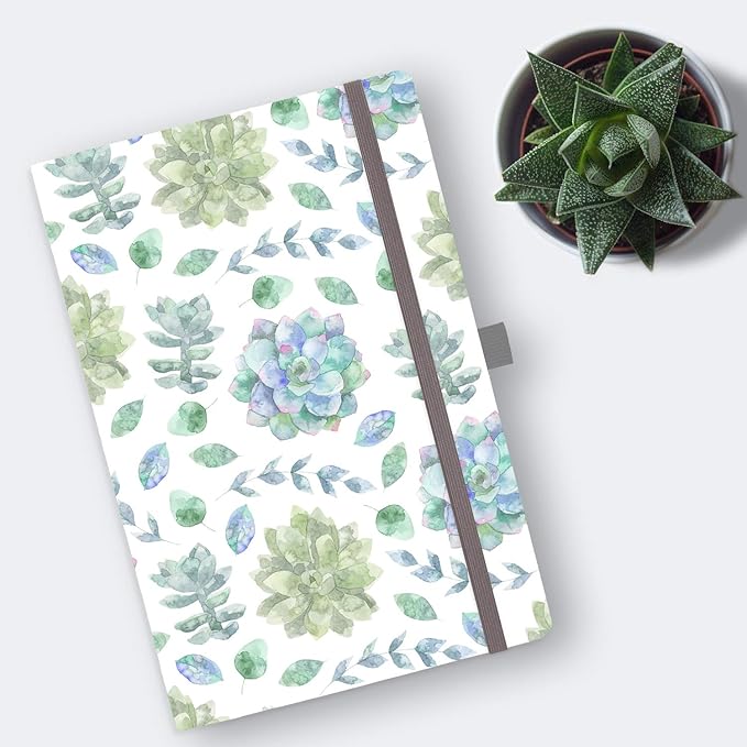 RICCO BELLO Undated Weekly Planner To Do Notebook | Hardcover, for Work, School, Home with Pen Holder, Bookmark, Band Closure, Storage Pocket, 5.7 x 8.4 Inches (Succulents)