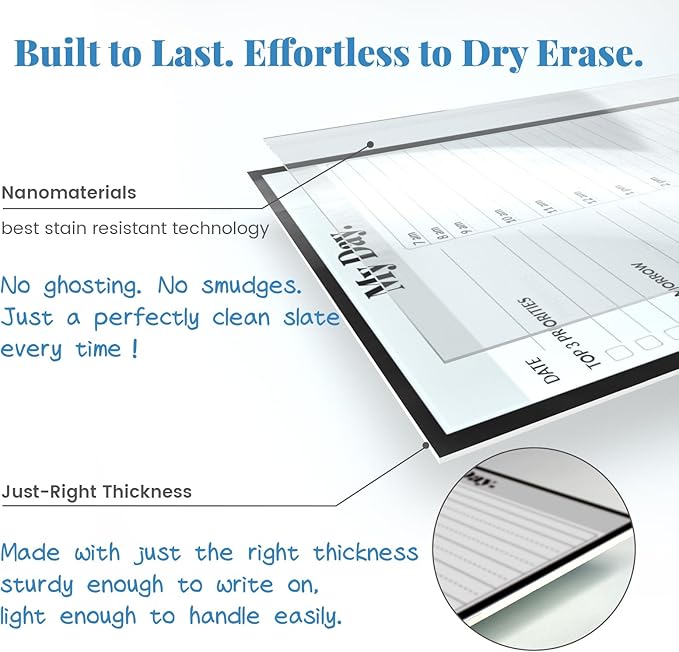 JJPRO Reusable Desktop Daily Planner with Stand,Hourly Dry Erase Board,11"x8.5"Schedule Board,Dry Erase Time Schedule with Time Slots, Desk Hourly Dry Erase Board w/Engineered Wood Stand