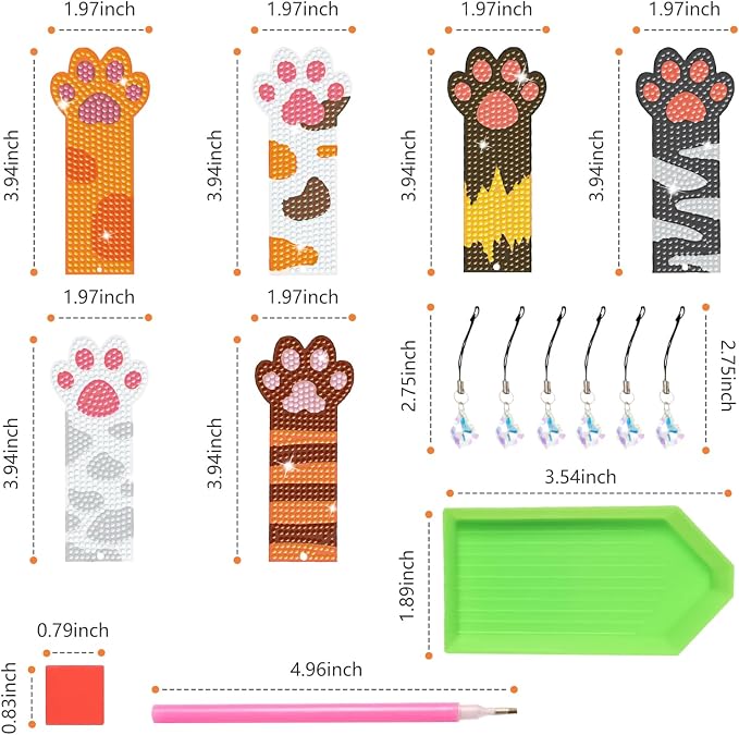 6 PCS Art Bookmarks Kits Diamond Painting Bookmark Cat Paw Bookmarks DIY Bookmark Kit with Tool Accessories Suitable for Adults