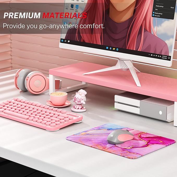 MROCO Essential Office & Gaming Mouse Pad, 8.5 x 11 Inch, Pink Marble | Anti-Fray Stitched Edges, Functional Pattern Design, Non-Slip Rubber Base, Water and Stain Resistance