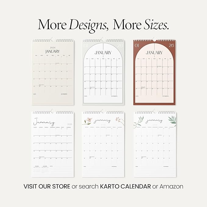 Karto Small Wall Calendar 2026-2027 - Vertical 6x9 inch January 2026 to June 2027 - Small, Versatile, and Easy Planning with the Aesthetic Desk Monthly Calendar - Boho