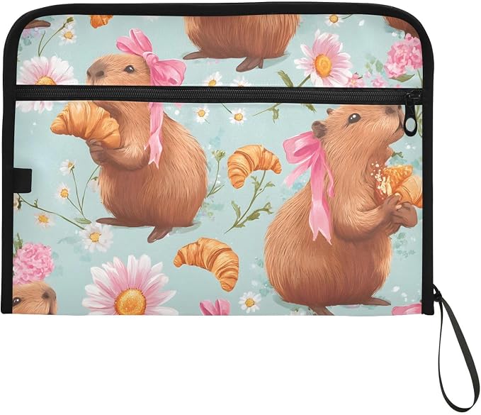 Expanding File Folder Bow Capybara Accordion File Organizer 13 Pockets Document Organizer with Zipper Labels A4 Letter Office Storage