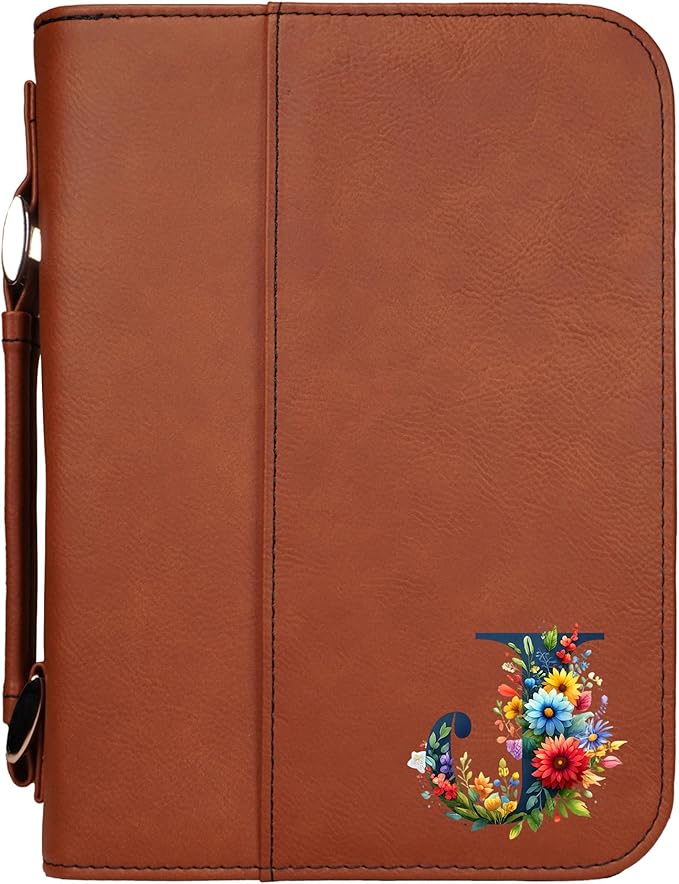 Personalized Vegan Leather Zippered Bible Cover – Custom Engraved Scripture Journal Case with Handle, Pen Holder & Pocket – Fits Large & Medium Bibles