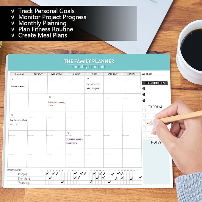 Monthly Planner Notepad - 52 Pages of Blank Calendar Sheets, Undated Planner for Organizing Tasks & Scheduling, Blank Calendar Design for Custom Monthly Planning, 7" x 10", Green