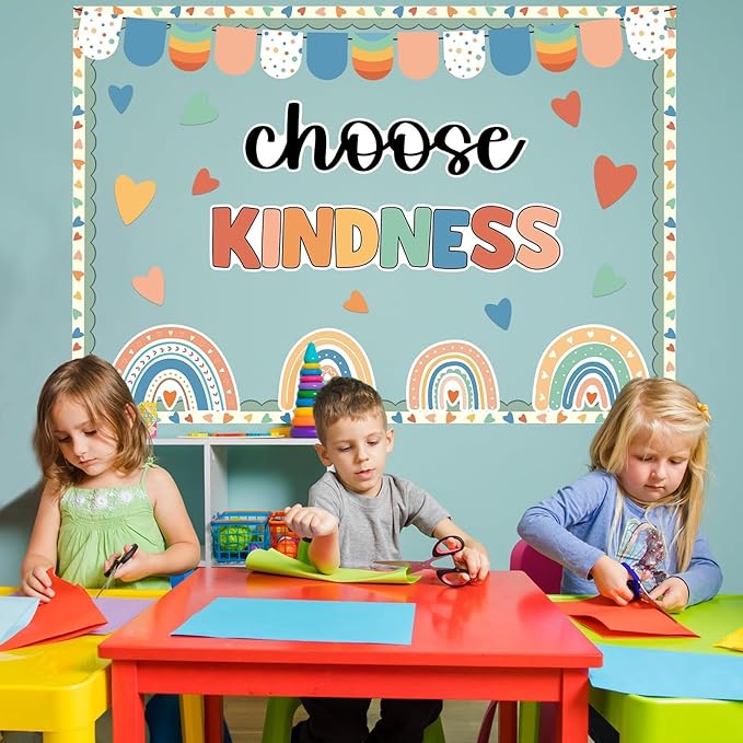 Choose Kindness Bulletin Board Rainbow Cutouts Boho Positive Classroom Decoration Choose Bohemia Bulletin Board for School Classroom Home Chalkboard Wall Door Décor Christmas Holiday Party Supplies