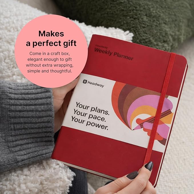 Headway 2026 Planner, 3-Month Leather Soft Cover Calendar Planner for Women, 8.2" x 6.5", Agenda & To-Do List Book with Bookmark, Undated Daily & Weekly Pages, Organizer for School Home Office, Red