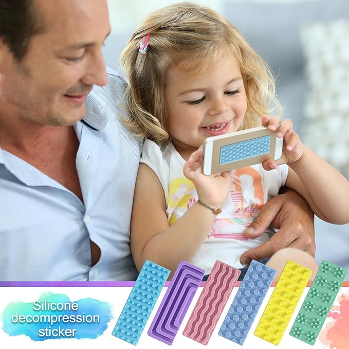 Ireer 6 Pcs Textured Sensory Stickers Silicone Calm Stickers Thick Sensory Strips Different Textures Mental Health Desk Fidget Decals for Anxiety Relief, Autism, ADHD Desk Gift