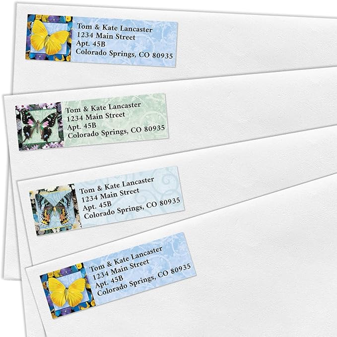 Colorful Images Brilliant Butterflies Classic Return Address Labels (6 Designs) - Personalize with Name & Addresses, Set of 240 Self Adhesive, Easy Peel Flat Label Sheets, 5/8" x 2", 6 Designs