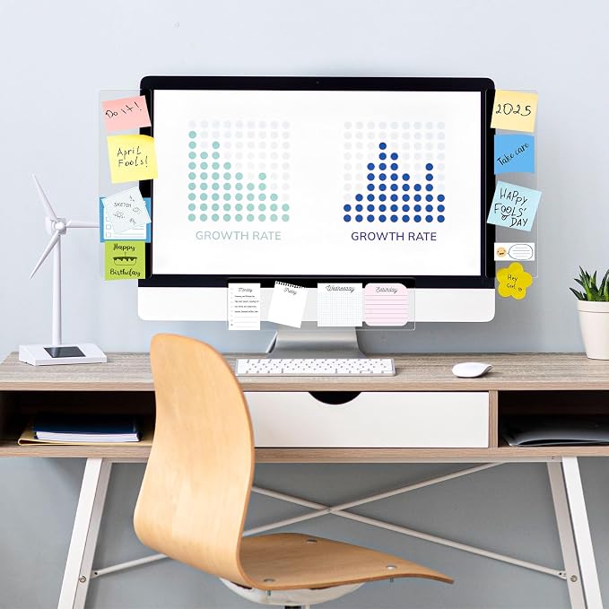 DOLLAR BOSS 3 Pcs Monitor Memo Board, 11" x 3.1" Clear Acrylic Office Desk Accessories, Computer Screen Side Note Holder Transparent Message Board for Sticky Notes Reminders & Memos, Fits PC & Laptop