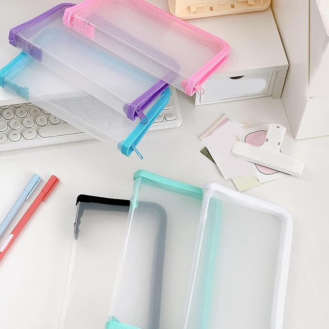 Clear File Storage Pouches Zippered Closure Receipt Folder Small Document Organiser Case for Office School Supplies Scratch Storage Pouches