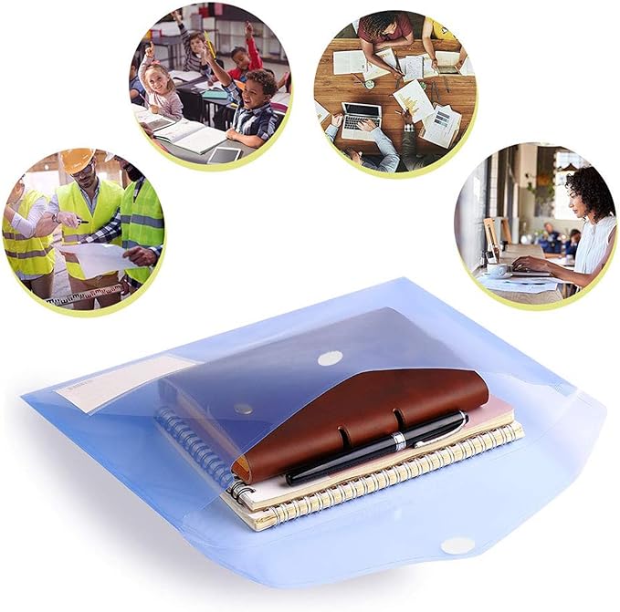 10 Pack Plastic File Folders with Pockets, Colorful Hook & Loop Closure Envelopes, Clear Poly Document Folders Letter/A4 Size, Waterproof Tear-Proof Organizers for Teacher Supplies, Office & School