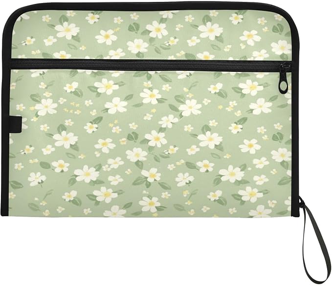 Pale Green and Yellow Flowers Accordion File Organizer Expanding Document Folder with 13 Pockets Portable File Folder for A4 Letter Size