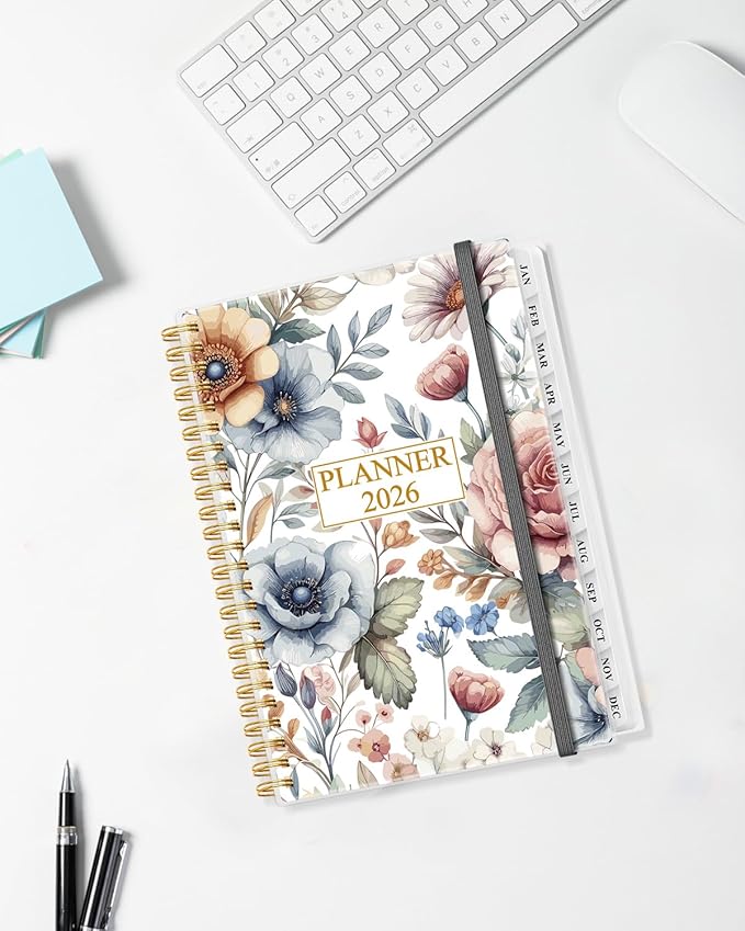 Planner 2026 - Weekly & Monthly Planner from January 2026 to December 2026, Agenda 2026 with Inner Pocket, Elastic Band, 6.4" x 8.5", Colorful Large Flower