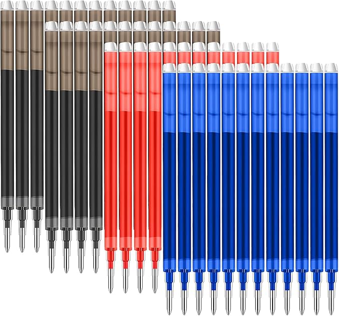 0.7 mm Erasable Gel Ink Pen Refills Compatible with Frixion Friction, Smooth Writing Multicolor Retractable Fine Point Pen Refill for School Office Home Art (Blue &Black &Red, 40)