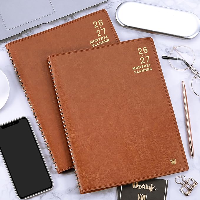 2026-2027 Monthly Planner - 2026-2027 Calendar/Planner 18 Months with Faux Leather, 8.86" x 11.4", Jul. 2026 - Dec. 2027, 15 Notes Pages, Strong Twin - Wire Binding, Pocket, Monthly Tabs, Perfect Organizer