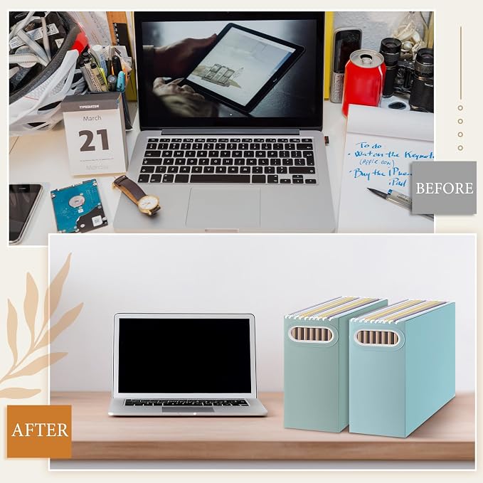 PerKoop 3 Pcs Morandi Color Hanging File Organizer Collapsible Cardboard File Box with Handle and Labels Pastel Hanging Folder Organizer Letter Size for Student Teacher Office Classroom (3 Colors)