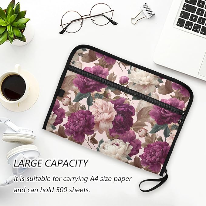 ALAZA Colorful Vintage Rose Expanding Filing Folder, 13 Pockets Expandable Document Organizer Folder with Zipper Closure for Home Office A4 Letter Size Paper Document