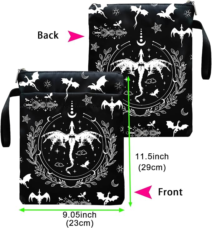 Romantasy Dark Academia Dragons Book Sleeve, Fantasy Novel Reader Gift, Bookish Gifts, Book Inspired Gift, Paperback Book Protector Book Cover Dragons Lovers Book Gifts (Dragons Book Pouch-Black)