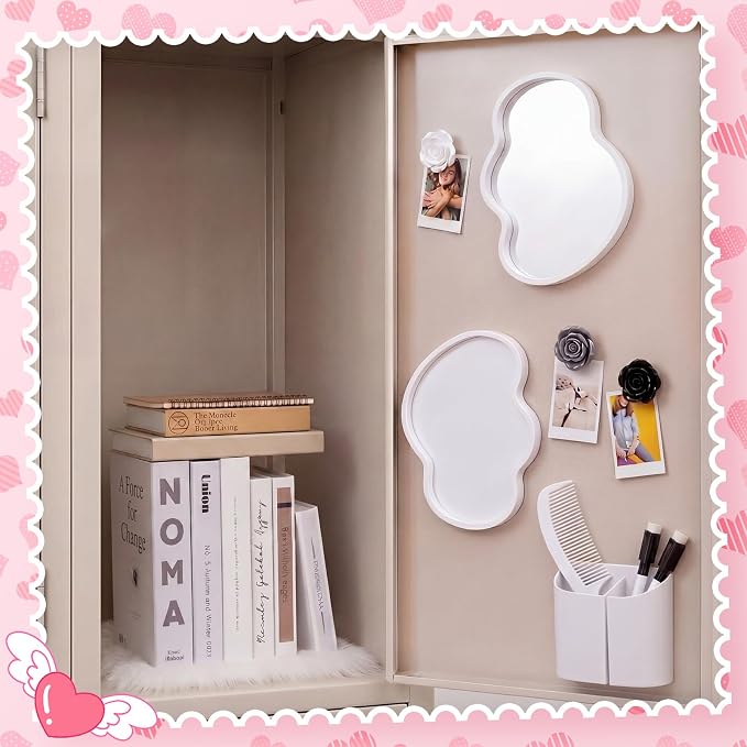 Sabary 10 Pcs Locker Accessories Kit Locker Decorations Supplies Including Magnetic Whiteboard Mirror Organizer Markers Rug Cute Flower Magnets and Comb for Office Back to School Essentials(White)
