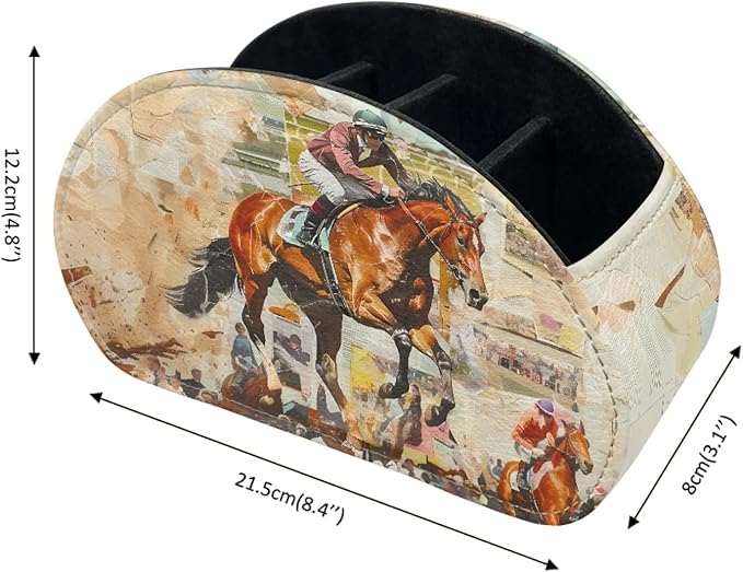 FUSURIRE Storage Box for Remote Controls, Equestrianism Print 5 Compartments PU Leather Remote Controllers Holder, Lightweight Cosmetic Box Pen Pencil Organizer for Study Living Room