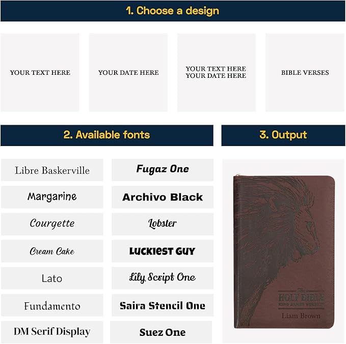 Personalized KJV Deluxe Holy Bible Walnut Brown Faux Leather Medium Print Size with Lion Head Design, Zipper and Index Tabs Custom with Name, Date or Text | Gift for Christian & Religious Celebrations