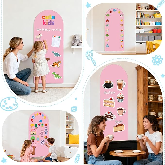 Magnetic Wall Decal for Kids Pink 39.3x17.5 Inch Arch Magnetic Chalkboard for Wall Magnetic Board for Playroom Peel and Stick Self Adhesive Blackboard with Color Liquid Chalks Magnet Wall Decal