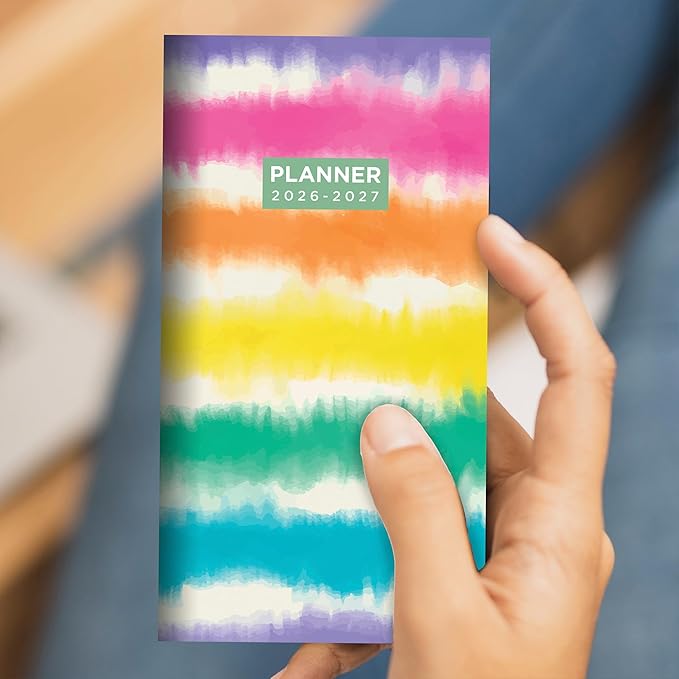 TF Publishing 2026-2027 Tie Dye Small Monthly Pocket Planner with 2 Page Large Calendar Grid and Lined Notes Section - 2 Year Pocket Calendar 2026-2027 Perfect for Purse - 3.5in x 6.5in