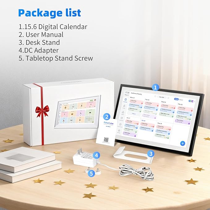 15.6" Digital Calendar Frame – Interactive Touchscreen Eletronic Calendars, Smart Family Planner for Schedule, Photo Display, Meals, Chore Chart & Tasks, Wall & Desk Mountable