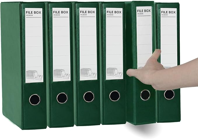 6 Pack Foldable Plastic Box Files A4 with Metal Clip,65mm Spine,Document Archive Folders for Office(Green)