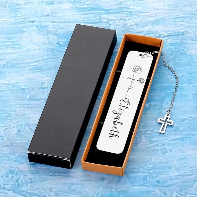 Personalized Bookmarks for Women Book Lover Birth Flower Birthday Customized Gifts for Reading Her Daughter Friends (Religious Cross Birth Flower)