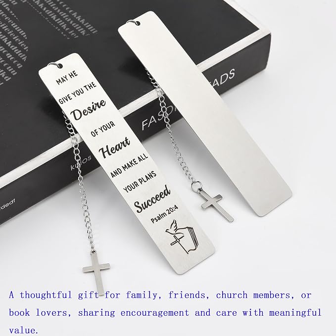 6PCS Metal Christian Bookmarks with Inspirational Bible Verses Stainless Steel Cross Pendant Tassel,Religious Gift Accessories for Church Readers Believers (Bible Verses)