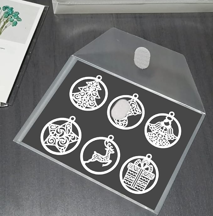 Anseal 24 Pack 5 x 7 Coupon Receipt Check Holder, Small Clear Plastic Envelope with Hoop & Loop Closure, Stamp and Die Storage Pockets for Cutting Dies Stencil Stamp Crafts