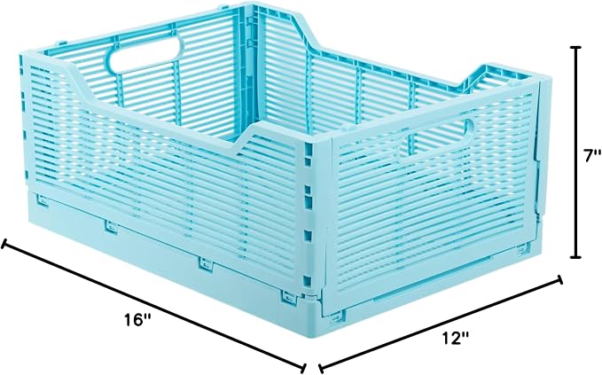 CTG Truu Design Folding Plastic Crates, 40.6 x 30.5 x 17.8cm, Sky Blue, 1Pack, Stackable Collapsible Storage Baskets Organizer for Home Office and Outdoor
