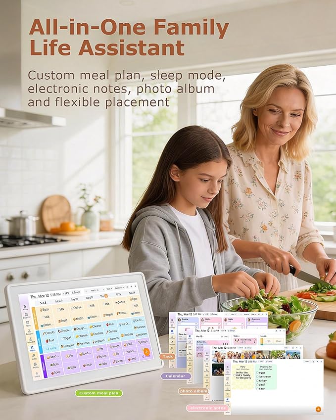 15.6 Inch Wall Planner Digital Calendar & Chore Chart, Smart Touchscreen Interactive Family Schedule Display with Electronic Photo Album, Wall-Mounted Smart Home Organizer for Daily Tasks, Appointments & Photo Slideshow, White