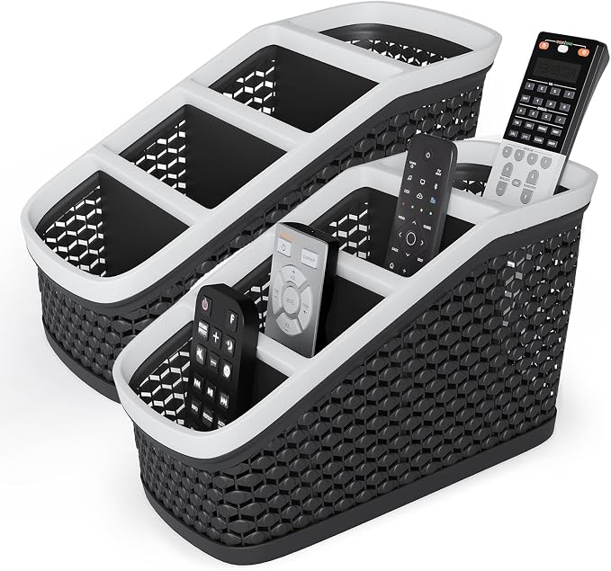 Remote Control Holder (Set of 2) Remote Caddy, TV Remote Control Organizer, 4 Compartment Remote Keeper Storage, Remote Organizer for Table, Desktop