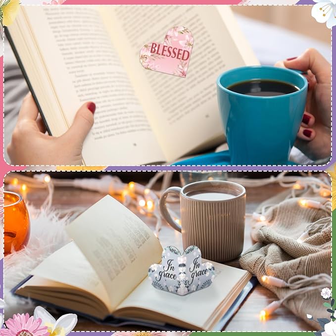 Skyygemm 48 Pcs Christian Bible Magnetic Bookmark Inspirational Bookmarks Religious Gift with Bible Verse Heart Shaped Floral Magnetic Page Clips for Mother's Day Mom Women Church