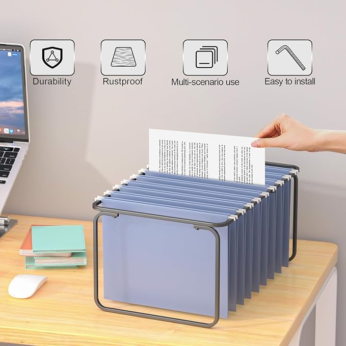 2 Sets Upgraded Adjustable Hanging File Folder Frame,Legal/Letter Size,Length Adjusted 16 to 25 inches,Heavy Duty Steel File Drawer/Cabinet Organizer Insert, Hanging Folder Holder,12.598" W X 9.45" H