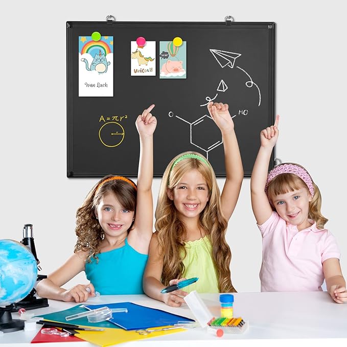 Magnetic Chalk Board, 36“x24” Black Chalkboard Double-Sided Dry Erase Board Magnetic Blackboard for Wall, Black Framed Small Chalk Board Home, School, Office, Kitchen