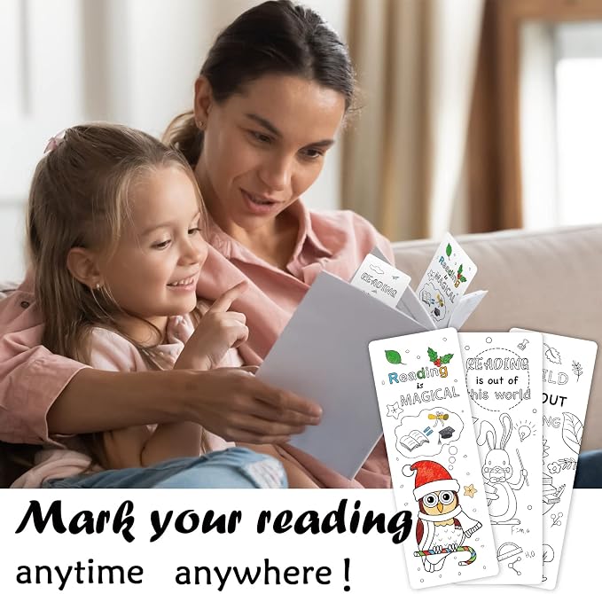 Anseal 60 PCS Color Your Own Bookmarks Bulk, DIY Bookmarks for Kids/Teens, Cute Animal Bookmarks for Reading Lover, 12 Styles Fun & Personalized Bookmark for Students, Classroom Rewards Supplies