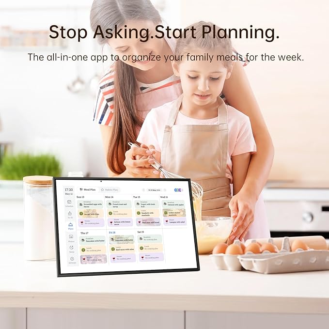 10.1 Inch Digital Calendar 2026 Chore Chart – Interactive Touchscreen Wall Planner, Smart Family Organizer for Family Schedules, Desktop and Wall Mountable, Black and White