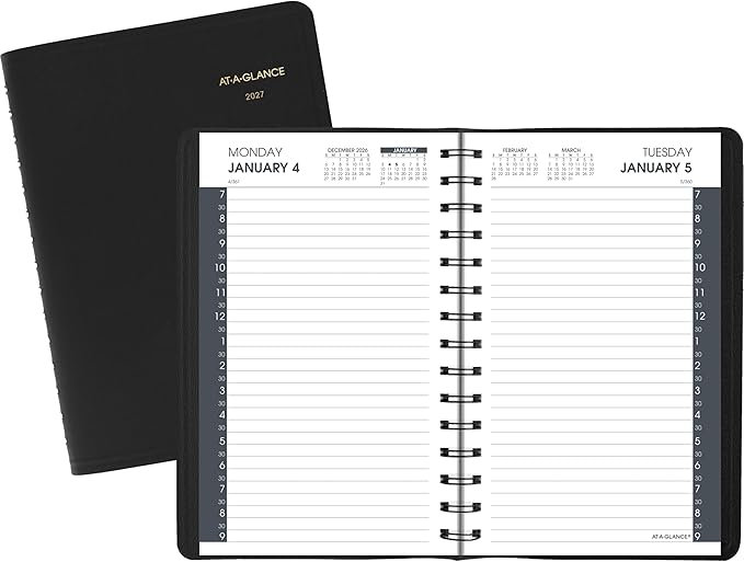 AT-A-GLANCE 2027 Appointment Book Planner, Daily, 5" x 8", Half-Hour, Black (702070527)