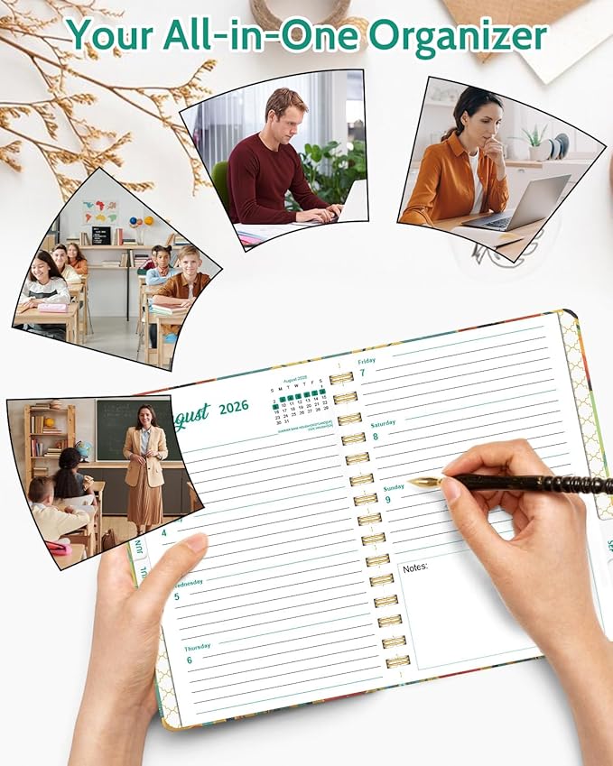 2026 Weekly and Monthly Planner - 2026 Hardcover Calendar Planner, Jan. 2026 - Dec. 2026, Daily Agenda Book with Tabs, Twin-Wire Binding, Back Pocket, School Teacher Student Supplies, A5(6.3" x 8.5") (Dog)