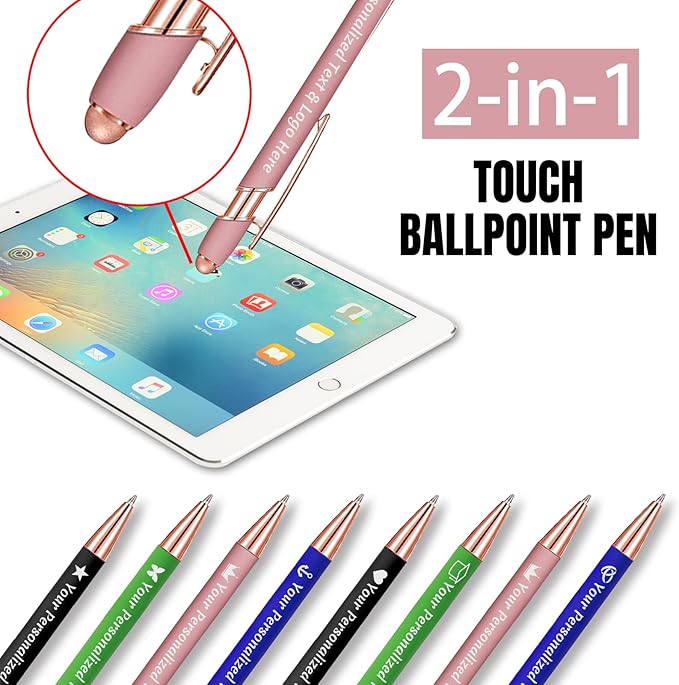 STREADVE 100 Personalized Custom Pens Engraved Writing Pen with Name Logo, Customized Promotional Items Stylus Pen Gifts for Men Women Realtor Nurse Wedding Business, Green