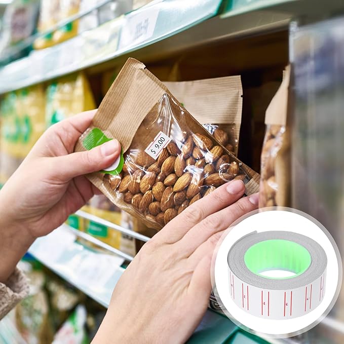 5000pcs Retail Sale Price Marker Tag Tape with Double Colored Lines for Price Gun Labeler, Adhesive Cost Label Paper Roll Set for Supermarket and Market Accessories