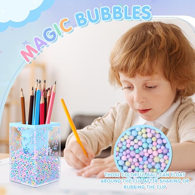 Zonon 2 Pieces Bubble Pen Holder for Desk Cute Makeup Brush Organizer & Pencil Holder with a Playful Sphere Design, Kawaii Desktop Accessories for Women, Office & School(Blue)