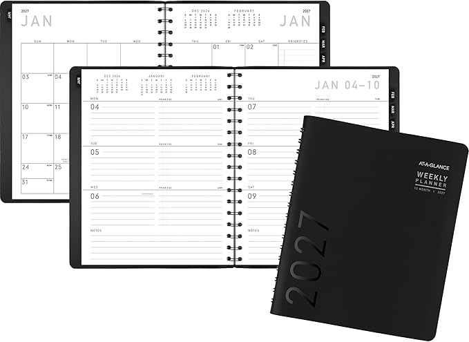 AT-A-GLANCE 2027 Planner, Weekly & Monthly, 7" x 8.75", Contemporary Lite, Black (70545X0527)
