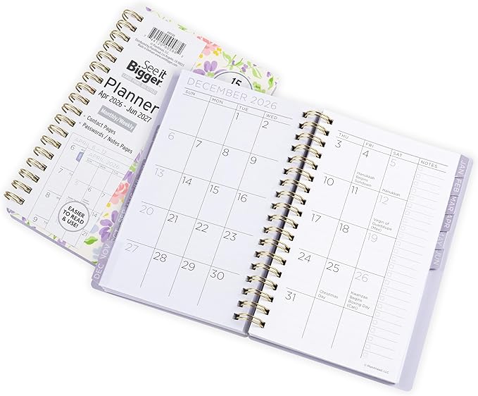PlanAhead Small 2026 Planner - April 2026-June 2027 4.5"x6.5" 15 Month Weekly & Monthly Academic Planner with Tabs - Fashion Floral Design - Spiral Calendar Agenda for School, Work, & Office