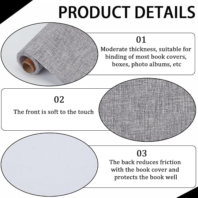 CRASPIRE 51 x 11.8 Inch Dark Grey Book Fabric Book Binding Cloth with Paper Back Polyester A4 to A8 Woven Linen Cover for Books Album Scrapbooking Archival DIY Covering Bookbinding Protector