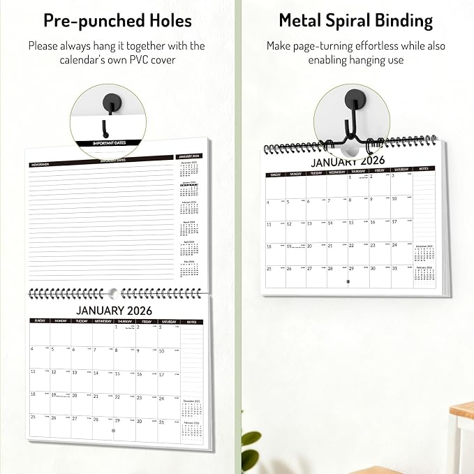 Forvencer 2026 Calendar, 18-Month Wall Calendar 2026, Jan 2026 to Jun 2027, 11" x 8.5" Monthly Planner Calendars with Note Pages & Stickers, Unruled Blocks, Spiral Binding Hanging for Home Office